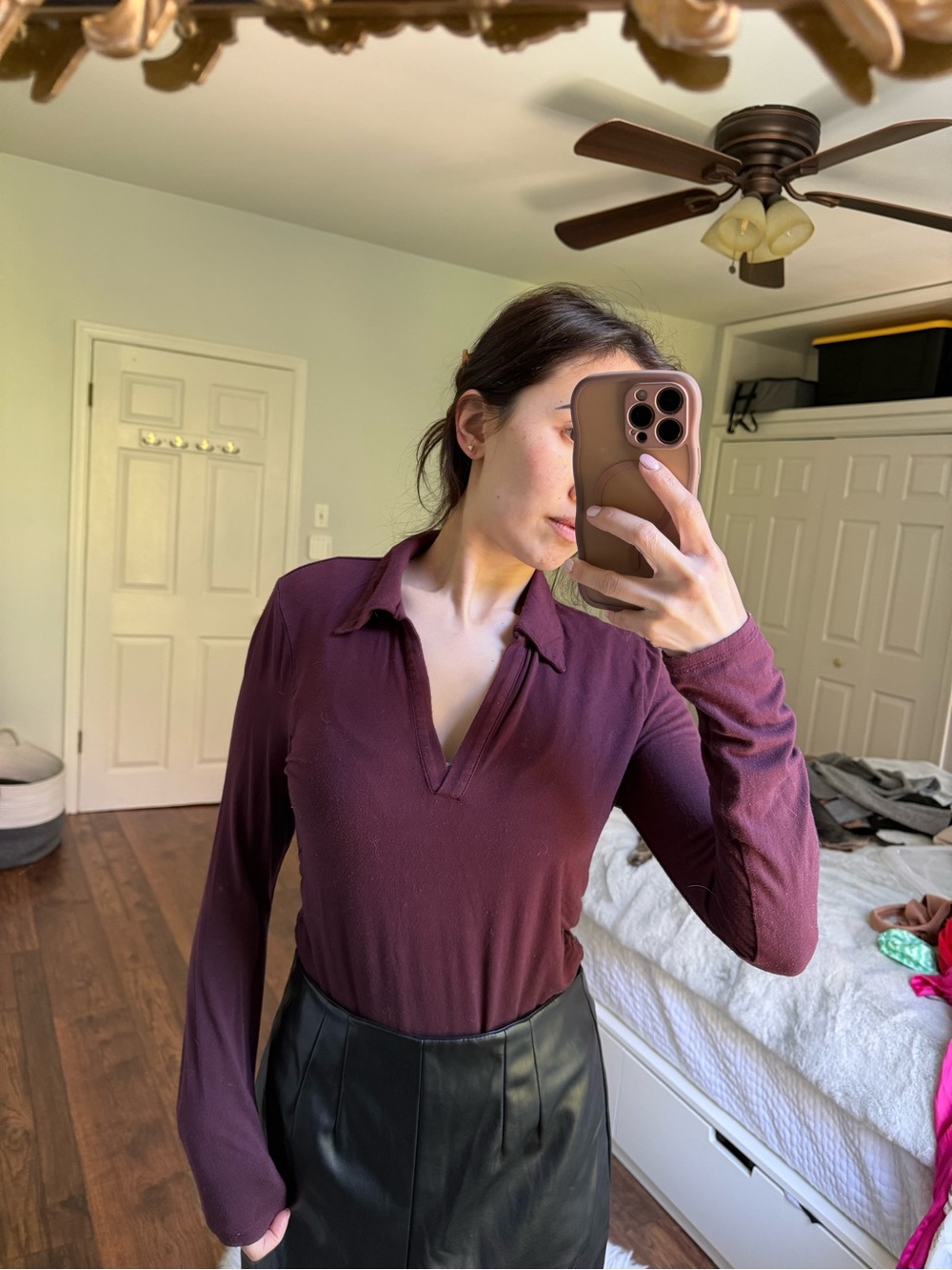 Madewell Plum Button-Down Collared V-Neck Top